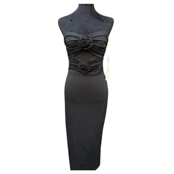 Torn By Ronny Kobo Selena Black Cut Out Flowers Long Bodycon Dress Size S NWT - Picture 3 of 8